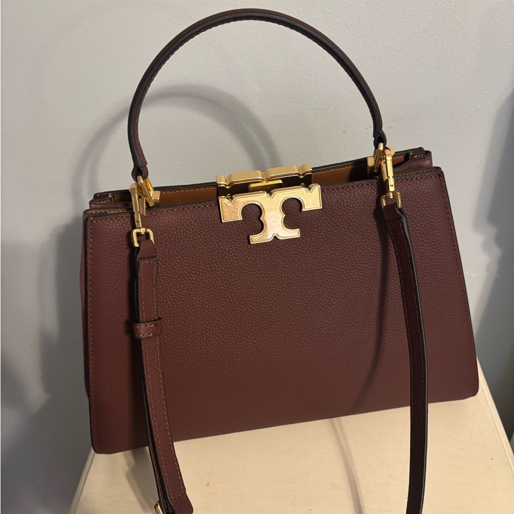 NWOT Tory Burch Burgundy Leather Satchel with Slip Zip Wallet